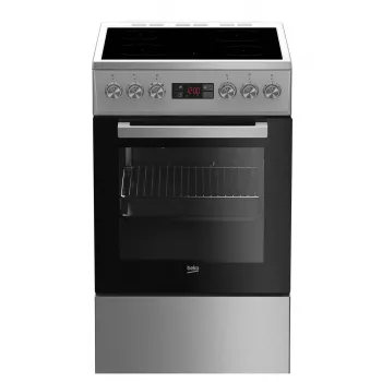 Brīvi stāvoša plīts BEKO FSM57300GX — keramikas virsma 4 zonas, elektriskā cepeškrāsns, nerūsējošais tērauds, 50 cm