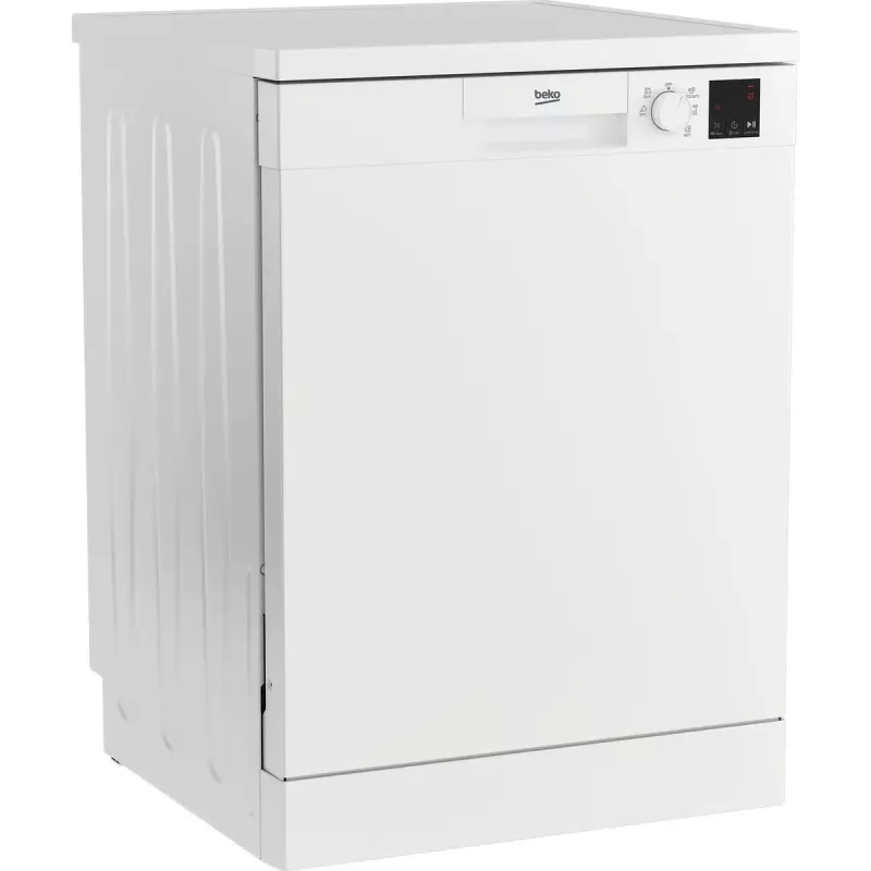 Brīvi stāvoša trauku mazgājamā mašīna BEKO DVN05320W — pilna izmēra 60 cm, 13 komplekti, 49 dB, 5 programmas, E klase
