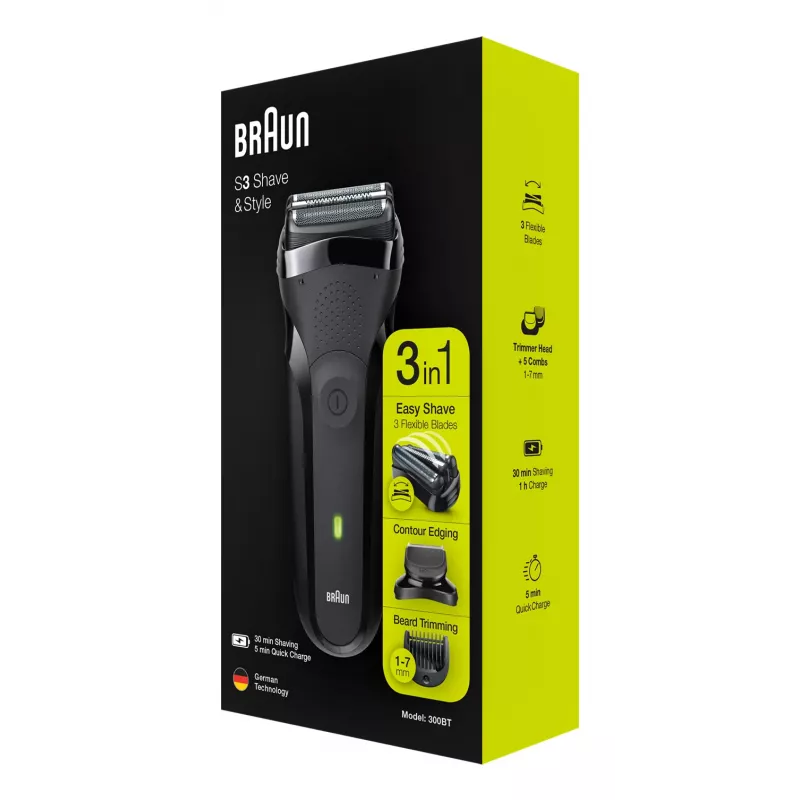 Braun Series 3 300BT bezvadu slapjās un sausās skūšanas folijas skuveklis ar trimmeri