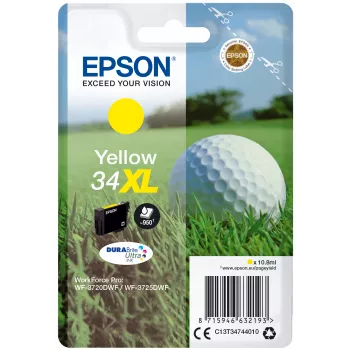 Epson Golf ball vienpaka dzeltenā 34XL DURABrite Ultra tinte, augstas (XL) ietilpības, dzeltena, pigmenta tinte, 10.8 ml, 1 gab., 950 lapas