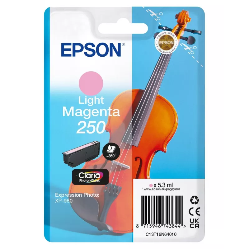 Epson 250 Violin Claria Photo HD oriģinālā tintes kasetne — augstas ražības, gaiši magenta, 5.9 ml