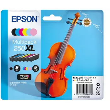Epson 250XL Violin Claria Photo HD tintas kasetre 6 gab. Oriģināls Augstas ietilpības (XL) Melna, Ciāna, Gaiši ciāna, Gaiši fuksīna, Fuksīna, Dzeltena