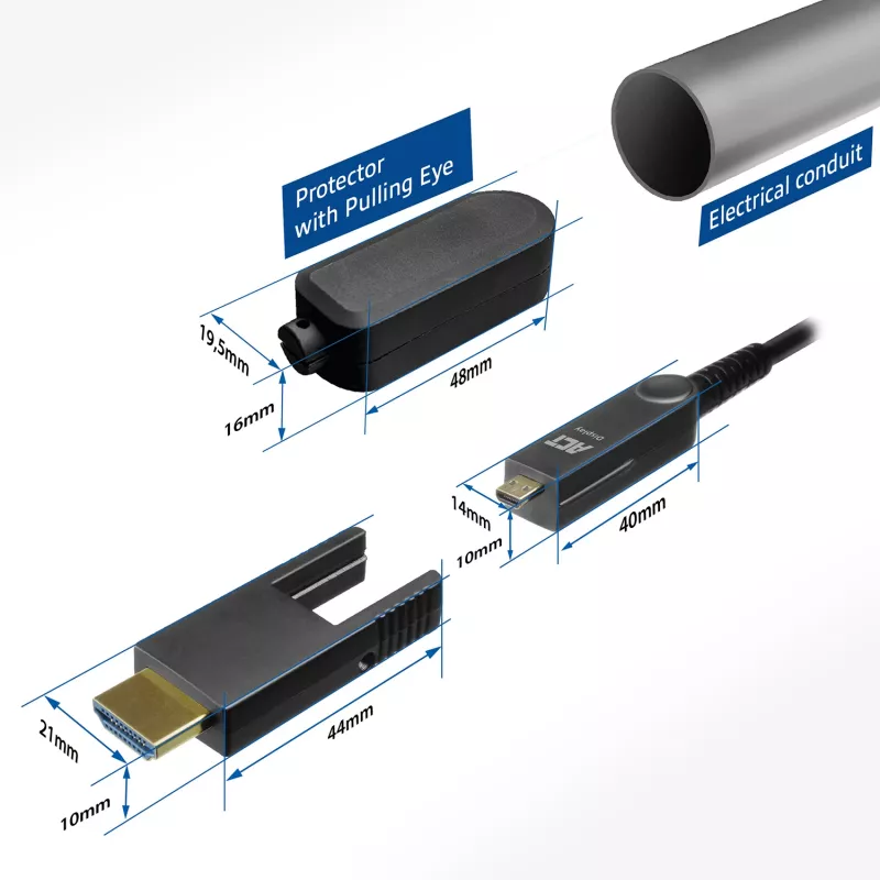 ACT 30m HDMI 4K aktīvais optiskais kabelis ar noņemamu savienotāju v2.0 HDMI-A tēviņš - HDMI-A tēviņš