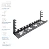 Zem galda izvelkams kabeļu pārvaldības paliktnis ACT 43–72 cm, skavas stiprinājums, tērauds, 728×130×190 mm, 5 kg