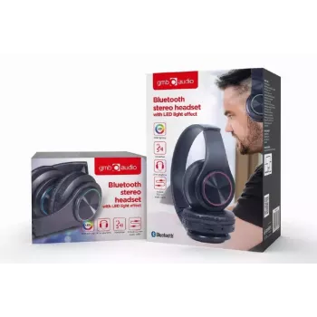 Austiņas GEMBIRD BHP-LED-01, bezvadu un vadu, supra-aural, galvas saite, melnas, 0.3 m kabelis, 150 g