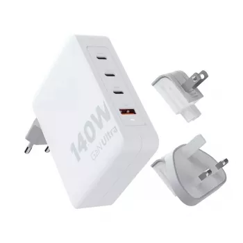 Pārnēsājams 140W GaN ceļojumu lādētājs Xtorm XVC2140 ar 3× USB-C PD portiem un 2 m USB-C kabeli, balts