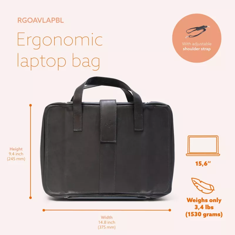 R-Go Tools R-Go Viva somiņa klēpjdatoram, īsta āda, ar integrētu statīvu, plecu siksna, 15.6 collu, melna
