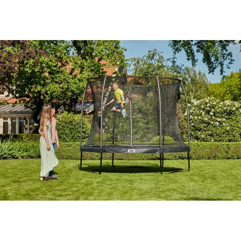 Zemes trampolīns Salta Comfort Round, 54 atsperes, 120 kg, 3 kājas, drošības tīkls, āra
