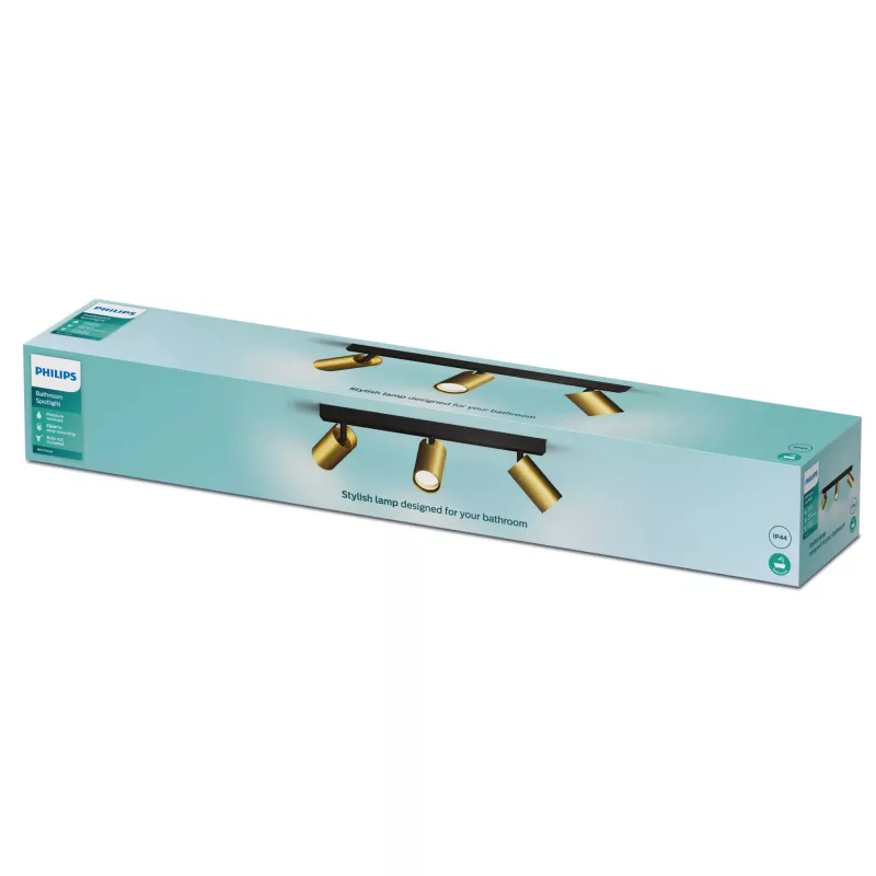 Griestu/sienas prožektors Philips Idris 3x GU10 LED IP44 220–240V Melns/Misiņš