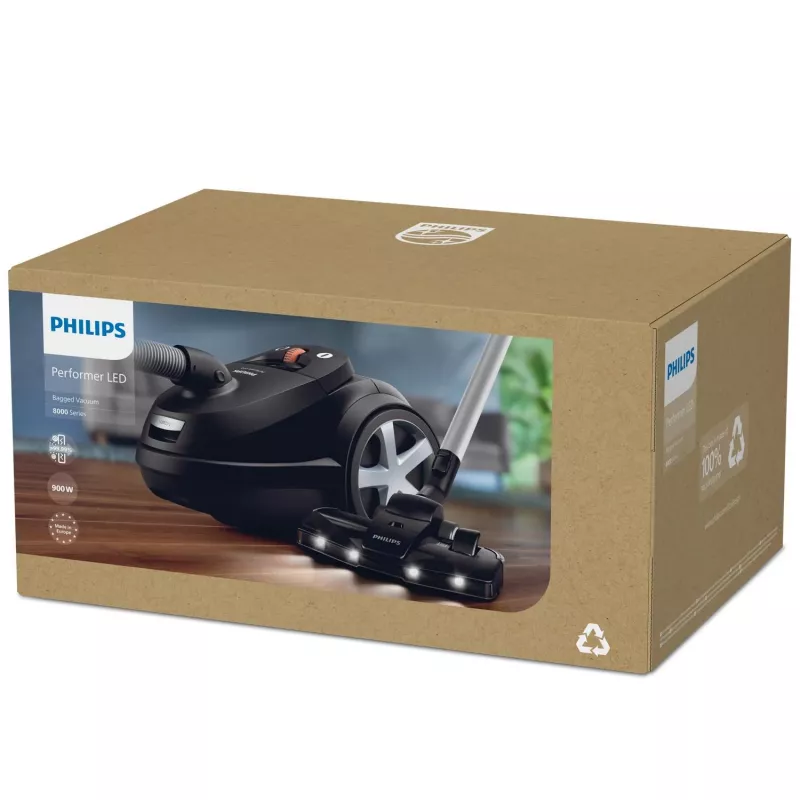 Putekļsūcējs cilindrisks Philips 8000 sērija XD8122/10 — 900 W, 4 L putekļu maiss, HEPA filtrs, melns