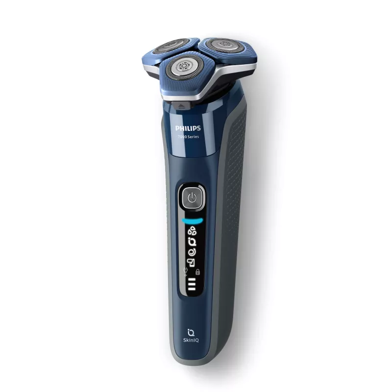 Vīriešu rotācijas skuveklis Philips Series 7000 S7885/50 — 3 galviņas, SteelPrecision asmeņi, Li-Ion USB akumulators, trimmeris, slapjā/sausā (Melns/Zils)