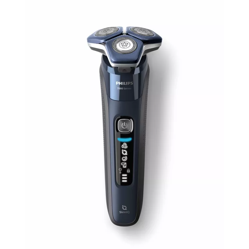 Vīriešu rotācijas skuveklis Philips Series 7000 S7885/50 — 3 galviņas, SteelPrecision asmeņi, Li-Ion USB akumulators, trimmeris, slapjā/sausā (Melns/Zils)