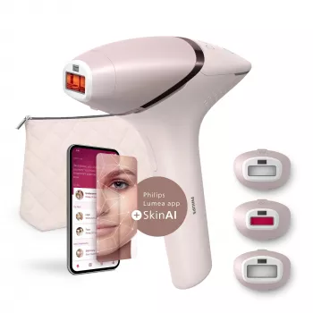 IPL matu noņemšanas ierīce Philips Lumea Prestige BRI953/02 — IPL, SenseIQ, sejas un ķermeņa uzgaļi, maiņstrāva/akumulators, rozā zelts/sārta