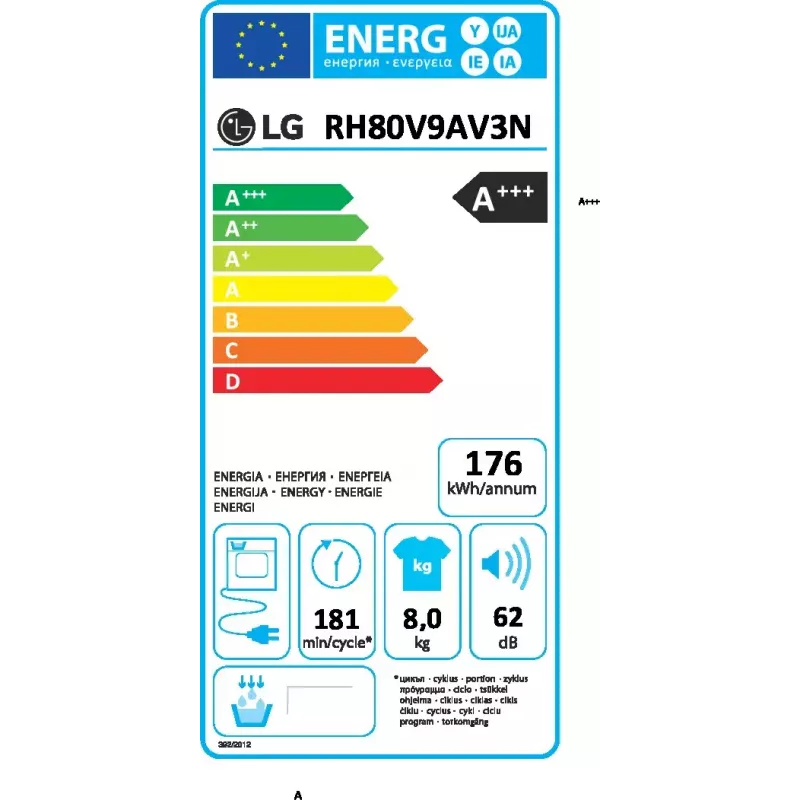 Veļas žāvētājs LG RH80V9AV3N 8 kg A+++ siltumsūknis, brīvi stāvošs, priekšējā ielāde, Melns/Balts