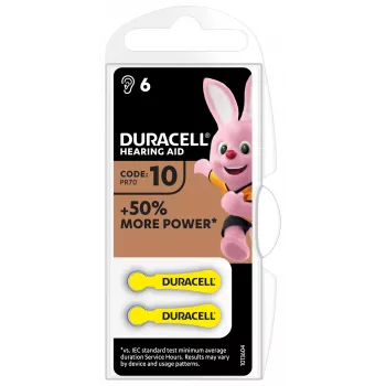 Duracell Dzirdes aparāta baterija 10, Vienreizējās lietošanas, Cinka-gaisa, 1.45 V, 6 gab., 100 mAh, 4 gadi