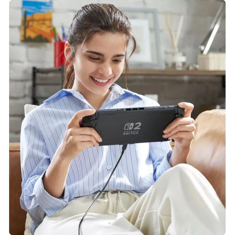 Spēļu konsole Nintendo Switch 2 Melna — 7.9 collu LCD 1920×1080, 120 Hz, 256 GB, 5220 mAh akumulators, Wi‑Fi 6, Bluetooth, HDR10
