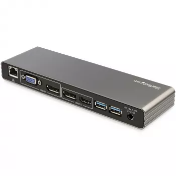 StarTech.com Thunderbolt 3 Doks - Divi 4K 60Hz Monitori TB3 Klēpjdatora Docking Stacija ar DisplayPort, HDMI un 1080p VGA - 85W Barošanas Padeve un Uzlāde - 2x USB-A, Ethernet - Mac un Windows