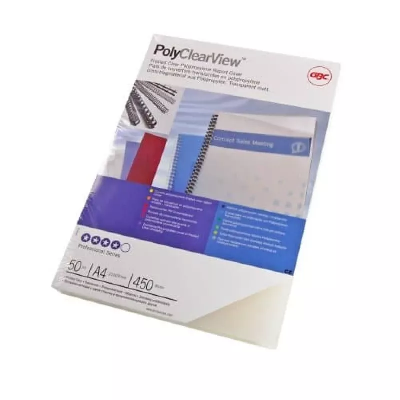 GBC Binding Cover Poly Clear View A4 300 Micron Frosted, A4, PVC, caurspīdīgs, matēts, 0.3 mm, 100 gab.