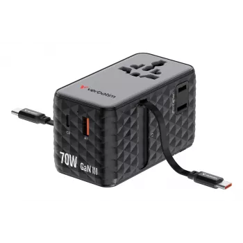 Verbatim Charge 'n' Travel 70W 2C izvelkams universāls ceļojumu adapteris melns