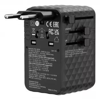 Verbatim Charge 'n' Travel 170W Universāls Ceļojumu Adapteris Melns