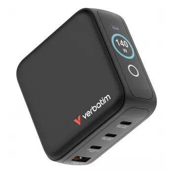 Verbatim Mini GaN Lādētājs 140W ar Displeju, Iekštelpām, AC, 28 V, Melns