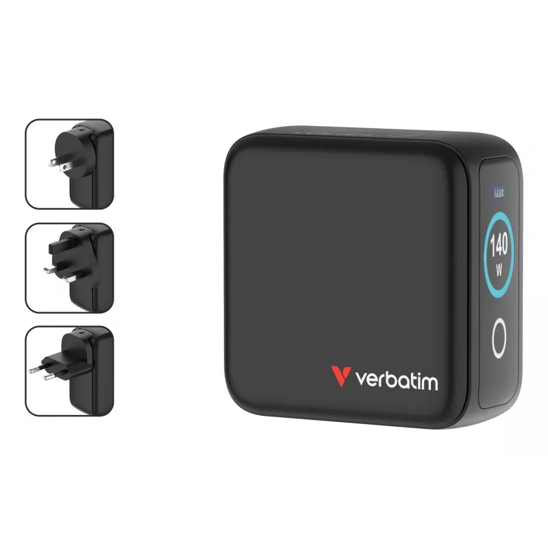 Verbatim Mini GaN Lādētājs 140W ar Displeju, Iekštelpām, AC, 28 V, Melns