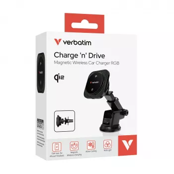 Verbatim Charge 'n' Drive Qi2 Magnētiskais bezvadu auto lādētājs RGB
