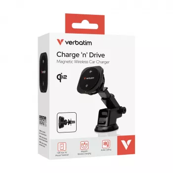 Verbatim Charge 'n' Drive Qi2 Magnētiskais bezvadu auto lādētājs, melns
