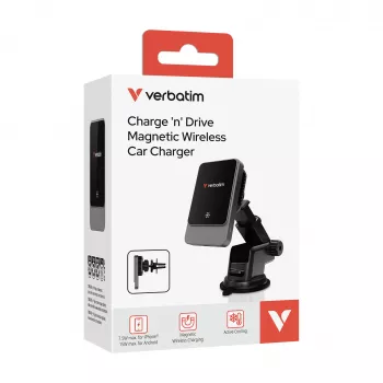 Verbatim Charge 'n' Drive magnētiskais bezvadu auto lādētājs, melns