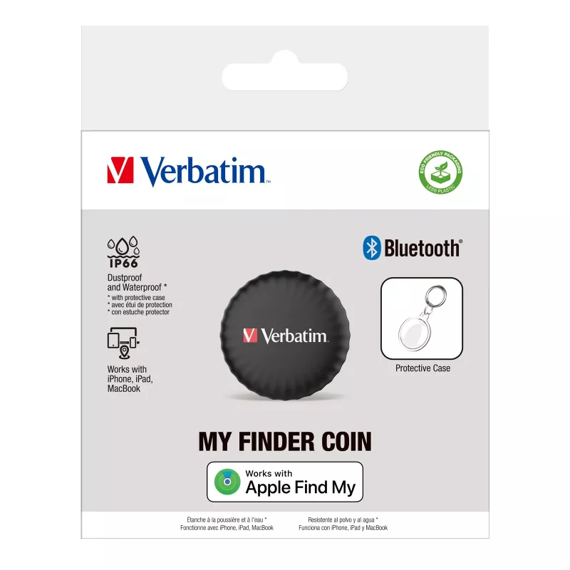 Verbatim My Finder Coin — Bluetooth izsekotājs atslēgām, somām, melns, IP66, CR2032