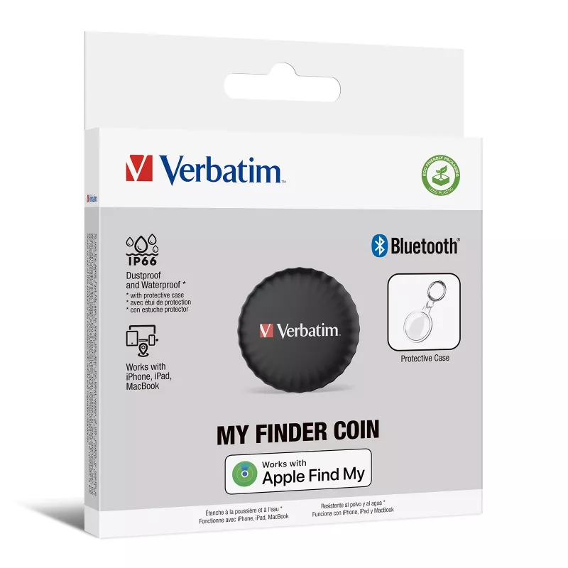 Verbatim My Finder Coin — Bluetooth izsekotājs atslēgām, somām, melns, IP66, CR2032