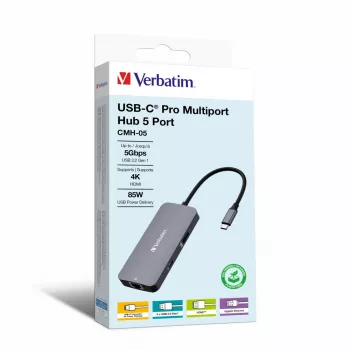Verbatim CMH-05 USB-C 5 portu centrmezgls 5000 Mbit/s Sudrabs