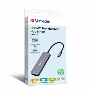 Verbatim CMH-08 USB Type-C 8 portu centrmezgls 5000 Mbit/s Sudrabs