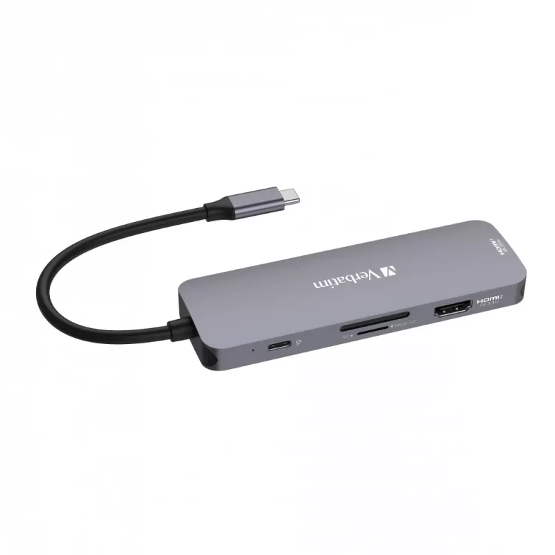 Verbatim CMH-08 USB Type-C 8 portu centrmezgls 5000 Mbit/s Sudrabs