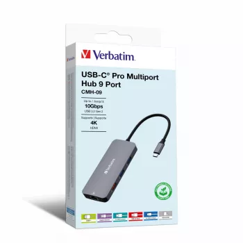 Verbatim CMH-09 USB-C 9 portu centrmezgls 10000 Mbit/s Sudrabs