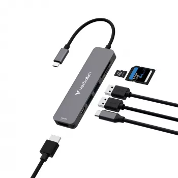 Verbatim USB-C Essentials Multiport Hub 6 porti: HDMI, USB-C PD, USB-A 3.2 Gen 1, USB-A, SD un microSD