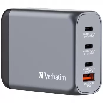 Verbatim GNC-100 GaN lādētājs 100W ar 2 x USB-C PD 100W / 1 x USB-C PD 65W / 1 x USB-A QC 3.0 (ES/UK/US)