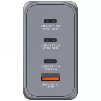 Verbatim GNC-200 GaN lādētājs 200W ar 2 x USB-C PD 100W / 1 x USB-C PD 65W / 1 x USB QC 3.0 (EU/UK/US)