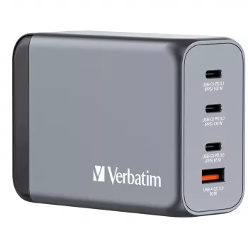 Verbatim GNC-240 GaN lādētājs 240W ar 1 x USB-C 140W / 1 x USB-C 100W / 1 x USB-C 65W / 1 x USB-A QC 3.0 (ES/UK/US)