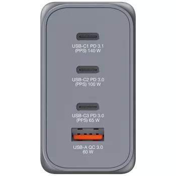 Verbatim GNC-240 GaN lādētājs 240W ar 1 x USB-C 140W / 1 x USB-C 100W / 1 x USB-C 65W / 1 x USB-A QC 3.0 (ES/UK/US)