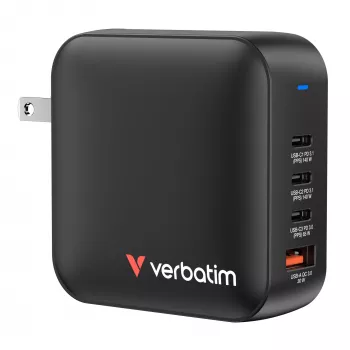 Verbatim Mini GaN Lādētājs 165W 4 Porti ASV spraudnis ar ES un UK adapteriem