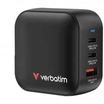 Verbatim Mini GaN Lādētājs 70W 3 Porti US spraudnis ar EU un UK adapteriem