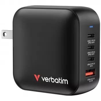 Verbatim Mini GaN Lādētājs 100W 4 Porti ASV spraudnis ar ES un UK adapteriem