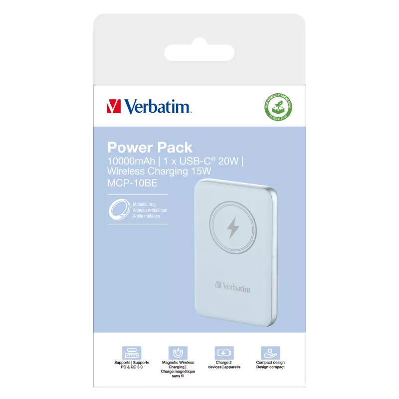 Verbatim Charge 'n' Go magnētiskais bezvadu barošanas bloks 10000mAh Zils