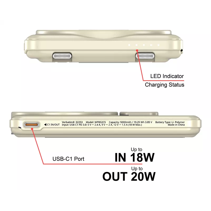 Verbatim Charge'n'Go 2C Power Bank 5000 mAh Zelts