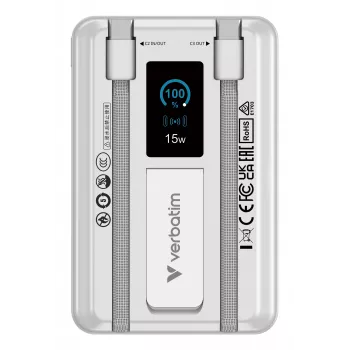 Verbatim Charge'n'Go 2C & Display Power Bank 10000 mAh Sudraba
