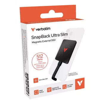Verbatim SnapBack Ultra Slim SSD 512GB USB Type-C USB 3.2 Gen 2x2 Melns