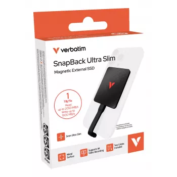 Verbatim SnapBack Ultra Slim SSD 1TB USB Type-C USB 3.2 Gen 2x2 Melns