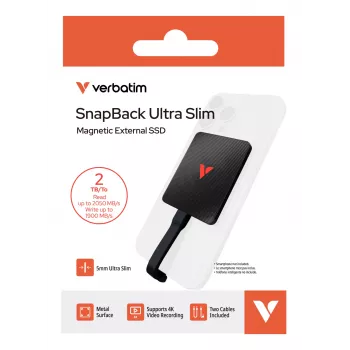 Verbatim SnapBack Ultra Slim SSD 2TB USB Type-C USB 3.2 Gen 2x2 Melns