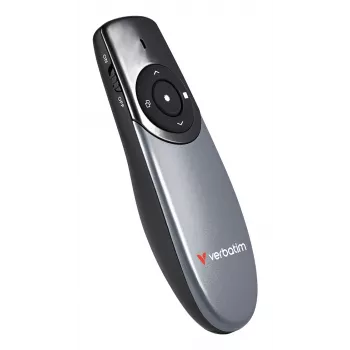 Verbatim Focus bezvadu prezentētājs ar sarkanu lāzera rādītāju, RF, USB, 30 m, melns, sudrabs